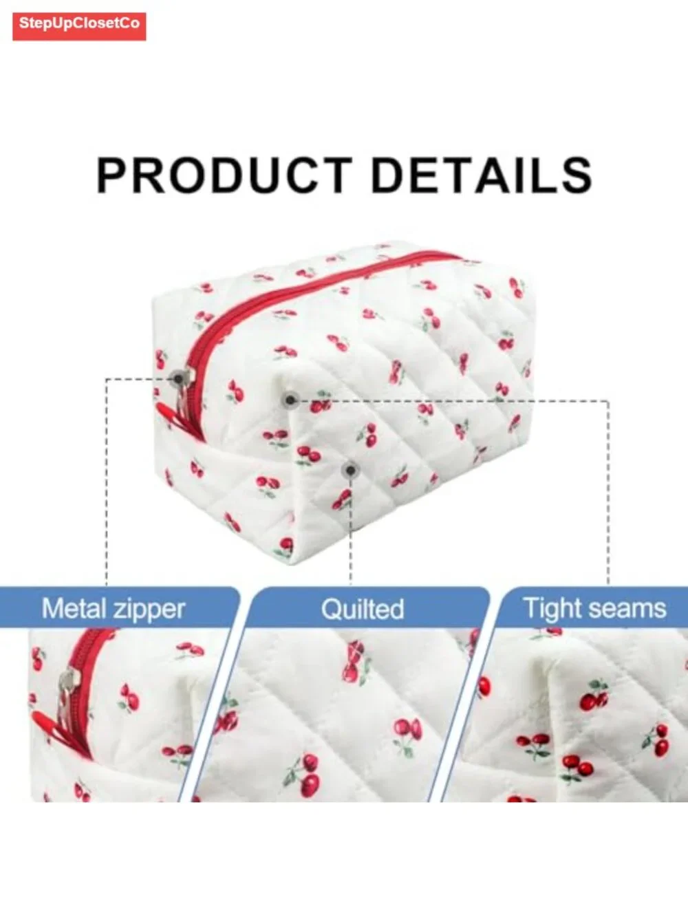 Quilted Makeup Bag Small Travel Floral Cosmetic Pouch Cotton Storage Organizer